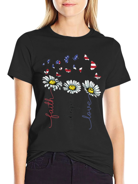Faith Hope Love Patriotic Butterfly Daisy Graphic Tee