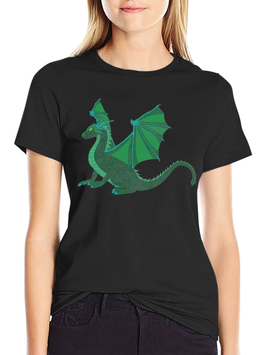 Green Dragon Graphic Print Black T-Shirt
