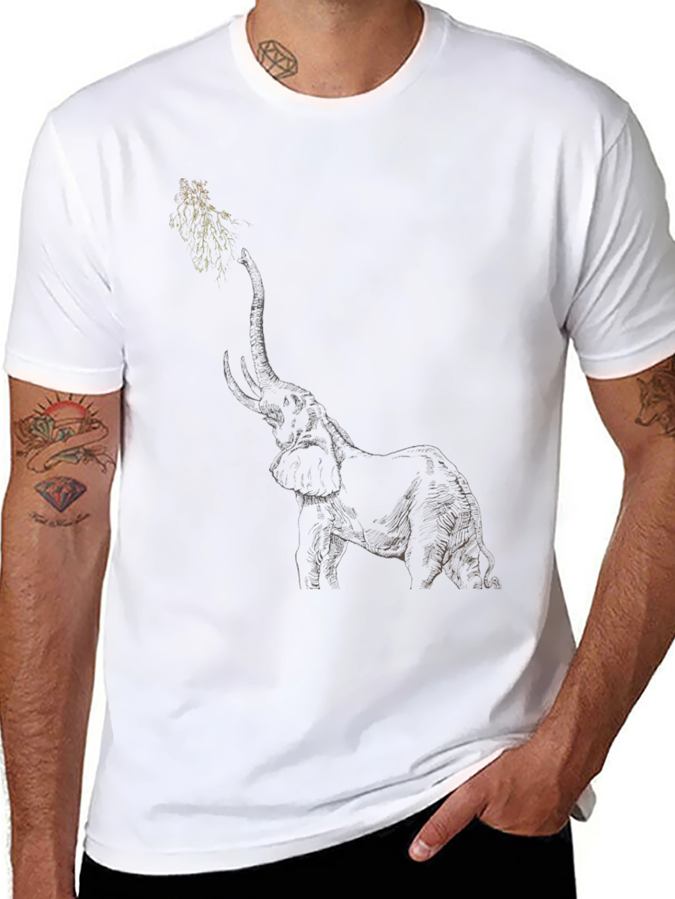 Elephant Sketch Black T-Shirt
