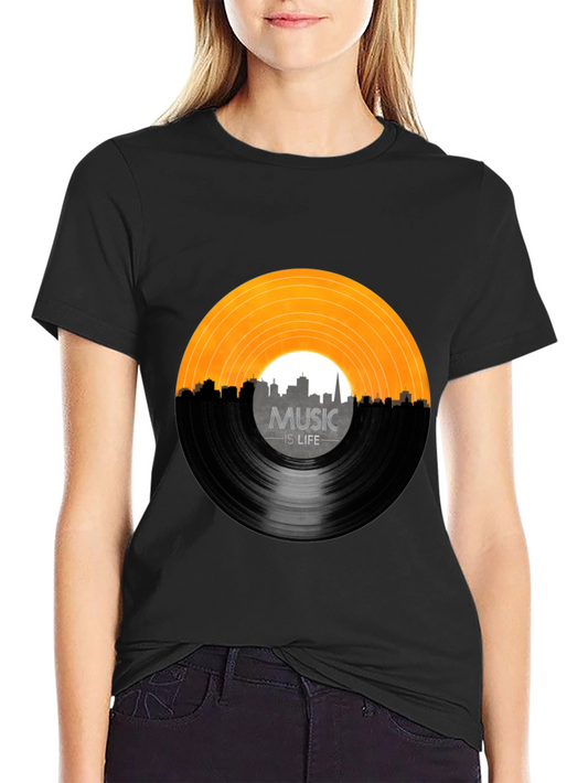Music is Life Vinyl Record Black T-Shirt