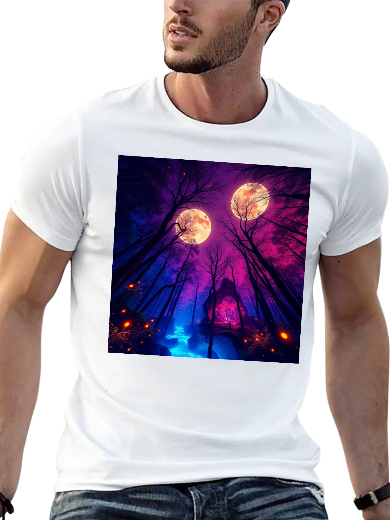 Mystic Moonlight Forest Graphic Tee - Black