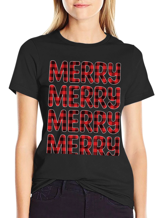Plaid Merry Christmas Black T-Shirt