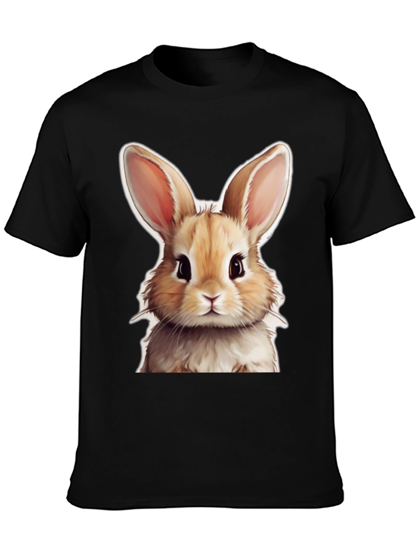 Cute Rabbit Graphic Tee - Black Cotton T-Shirt