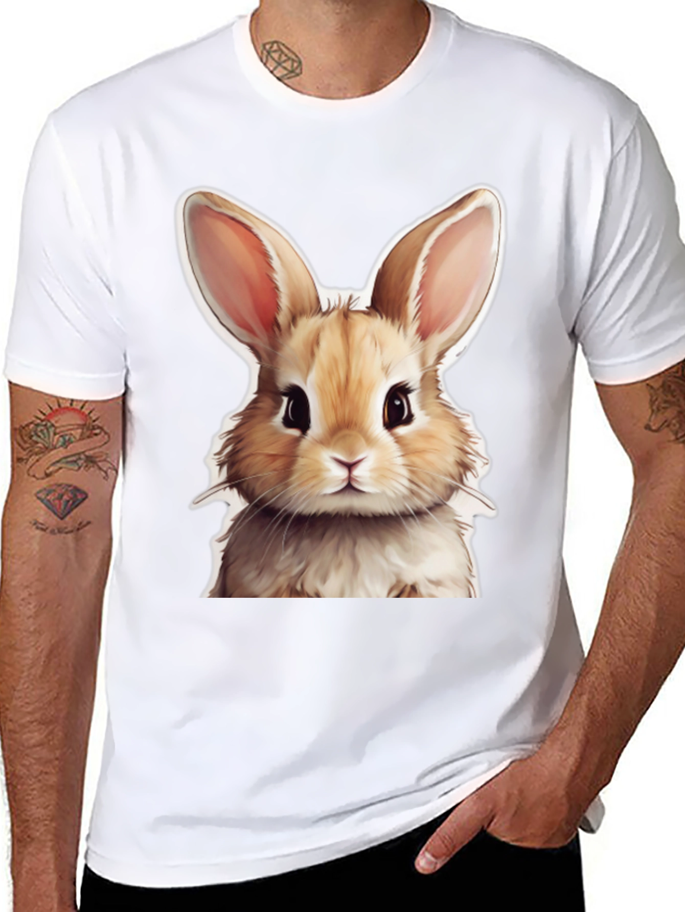 Cute Rabbit Graphic Tee - Black Cotton T-Shirt