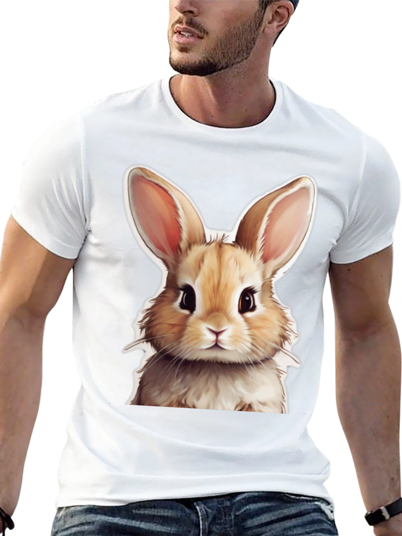 Cute Rabbit Graphic Tee - Black Cotton T-Shirt