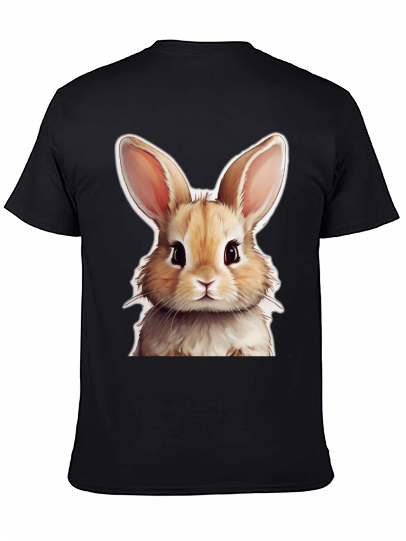 Cute Rabbit Graphic Tee - Black Cotton T-Shirt