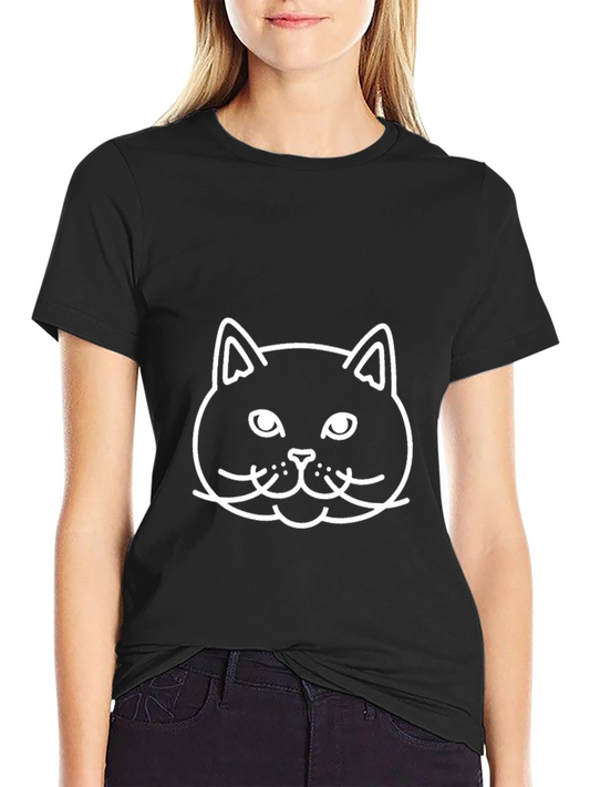 Cat Face Graphic Tee - Black