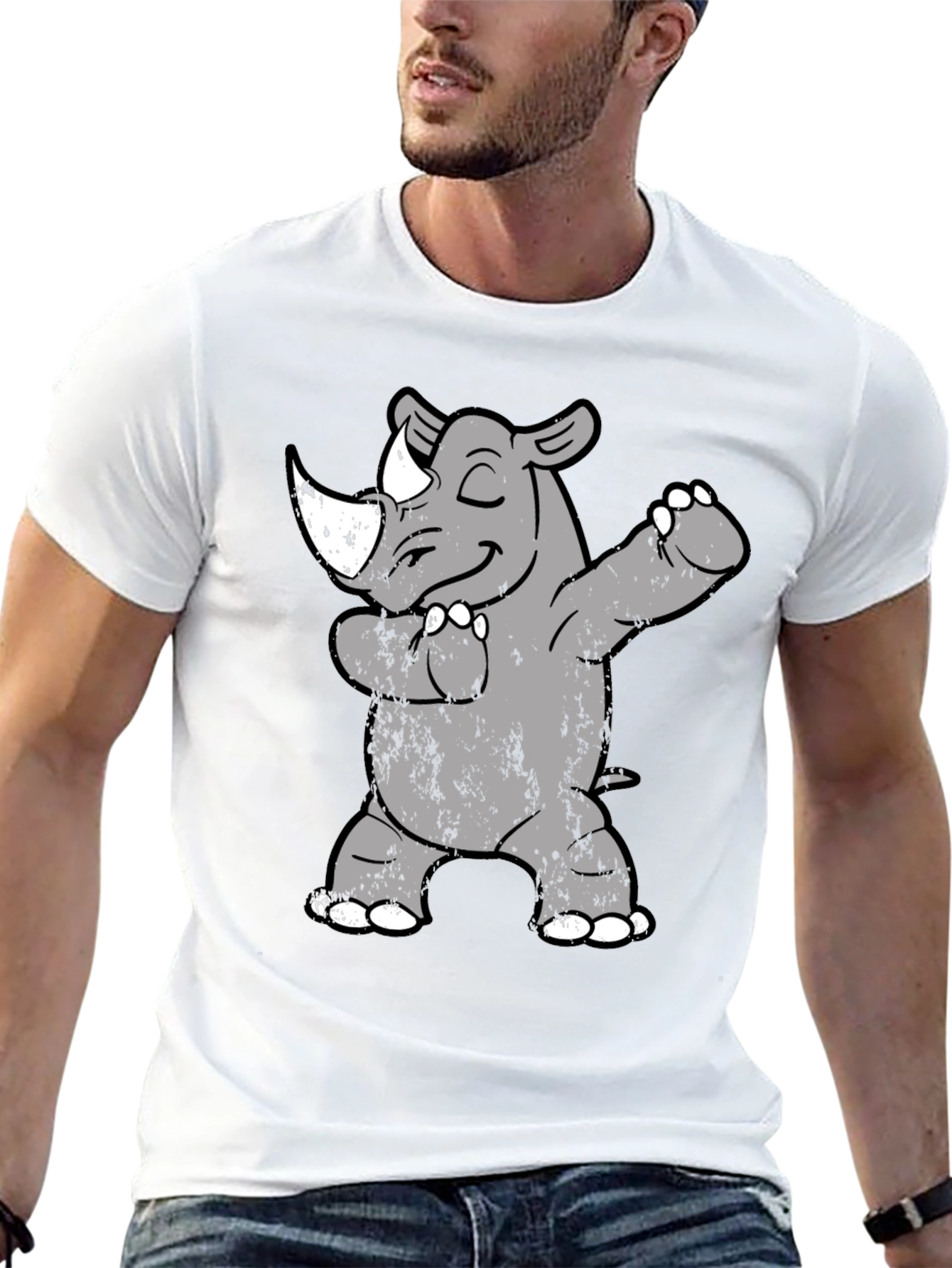 Dabbing Rhino T-Shirt - Trendy Animal Tee