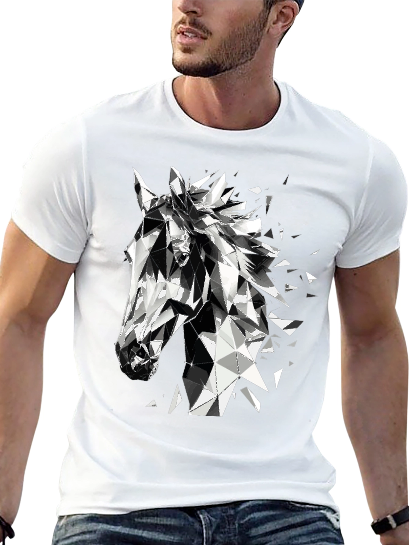 Geometric Horse Graphic Tee - Modern Black T-Shirt