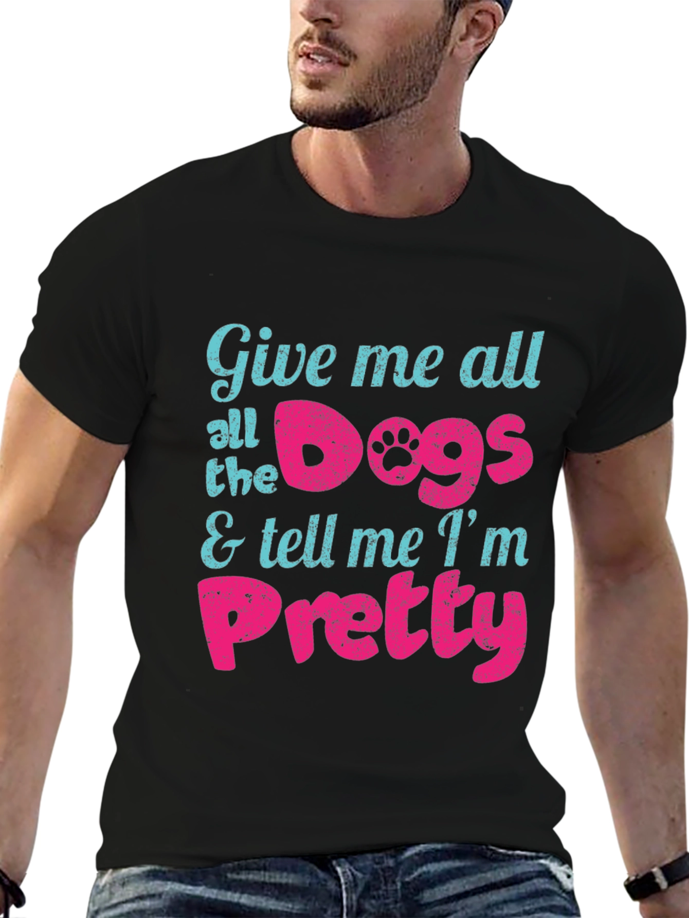 Give Me All the Dogs Mens Black T-Shirt