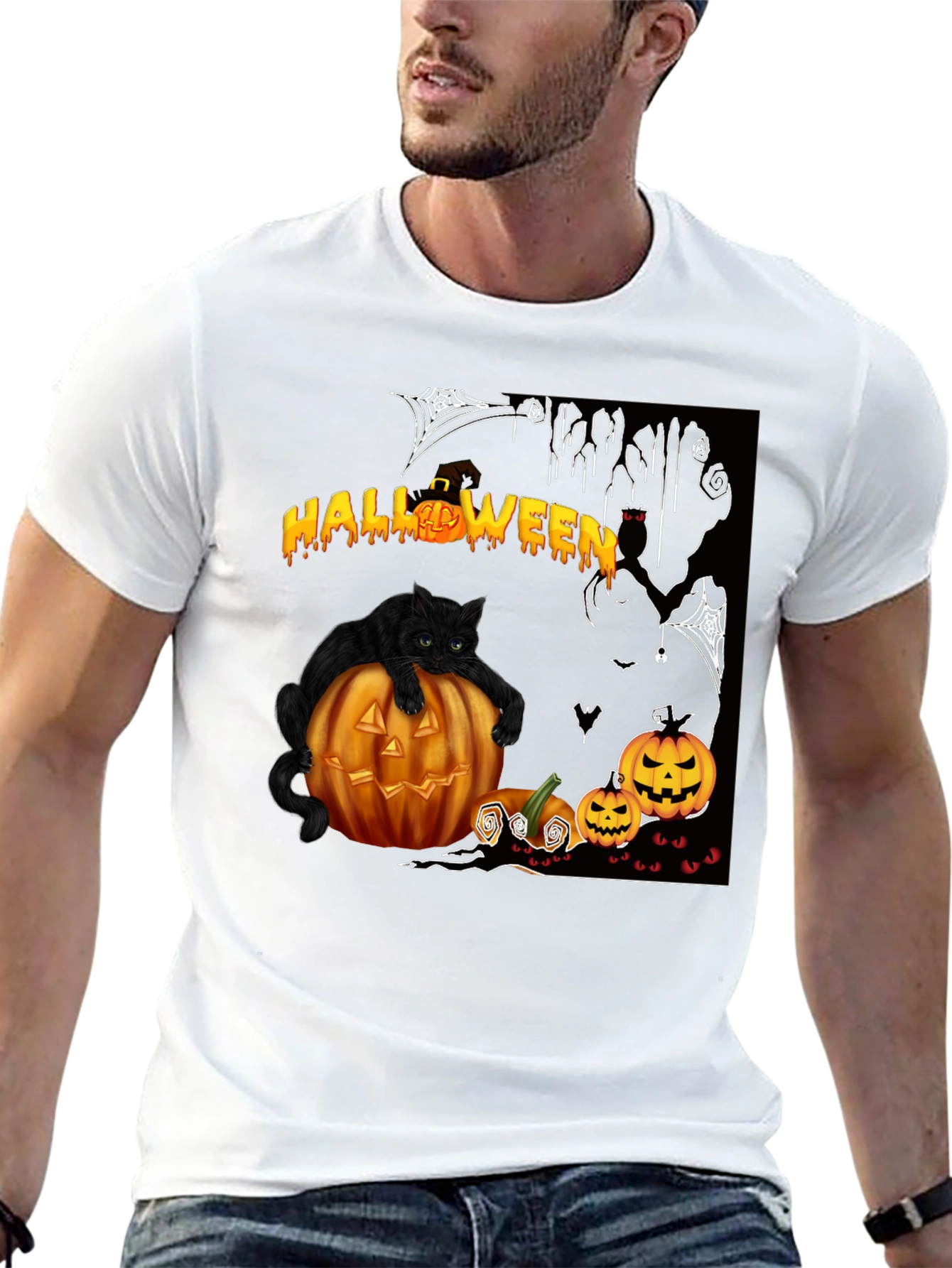 Halloween Cat & Pumpkin T-Shirt - Spooky Season