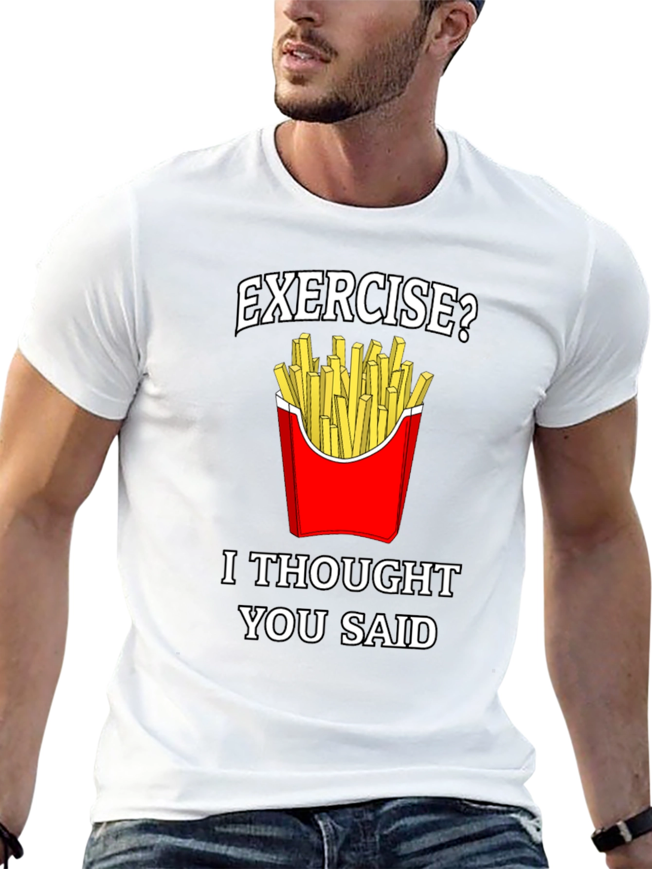 Funny Exercise Fries Graphic T-Shirt