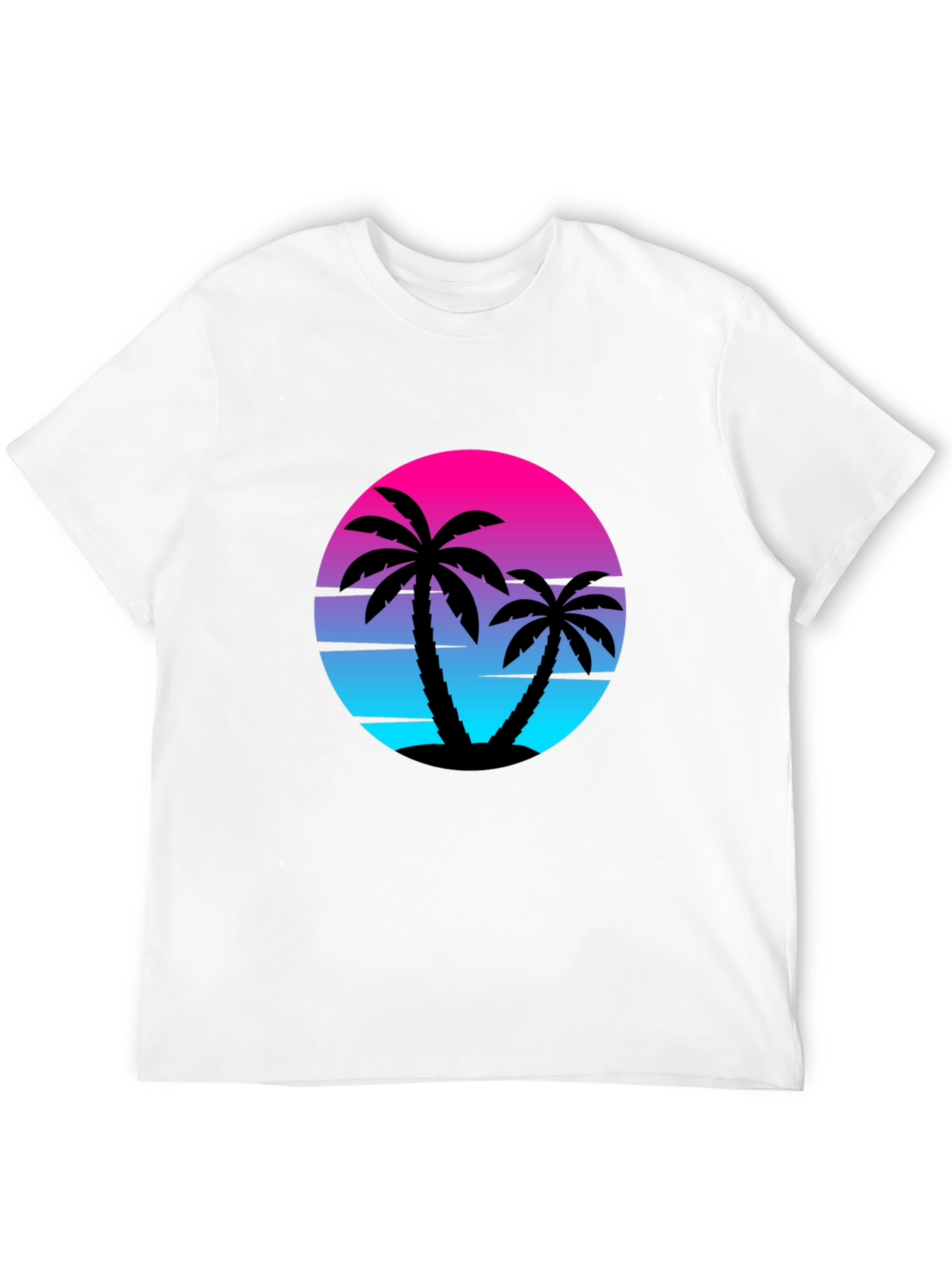 Retro Sunset Palm Tree Graphic Tee - Black