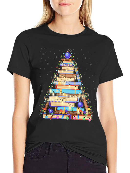Book Christmas Tree T-Shirt - Holiday Reader Tee