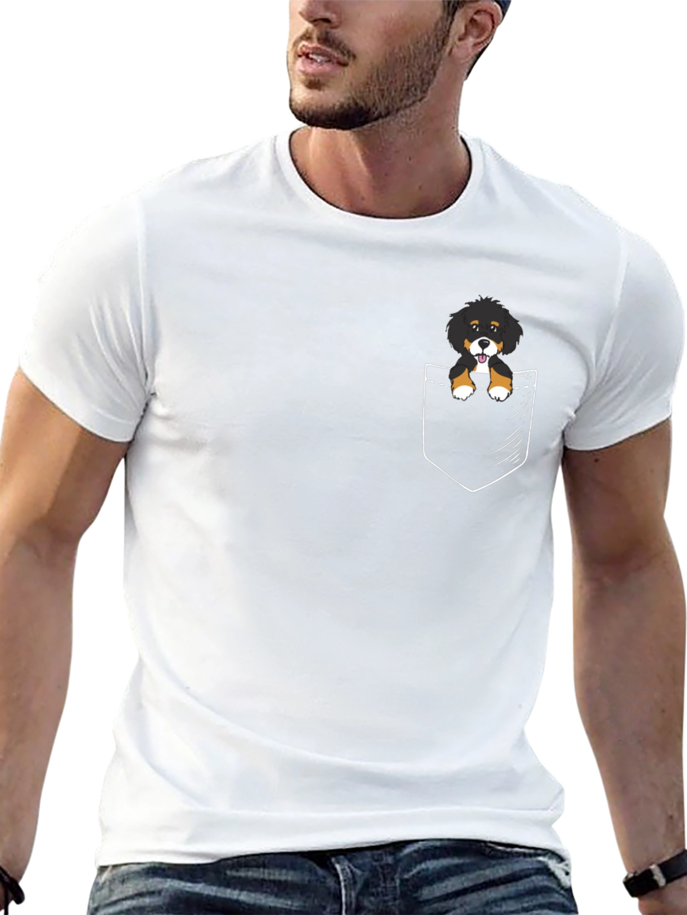 Cute Dog in Pocket Black T-Shirt