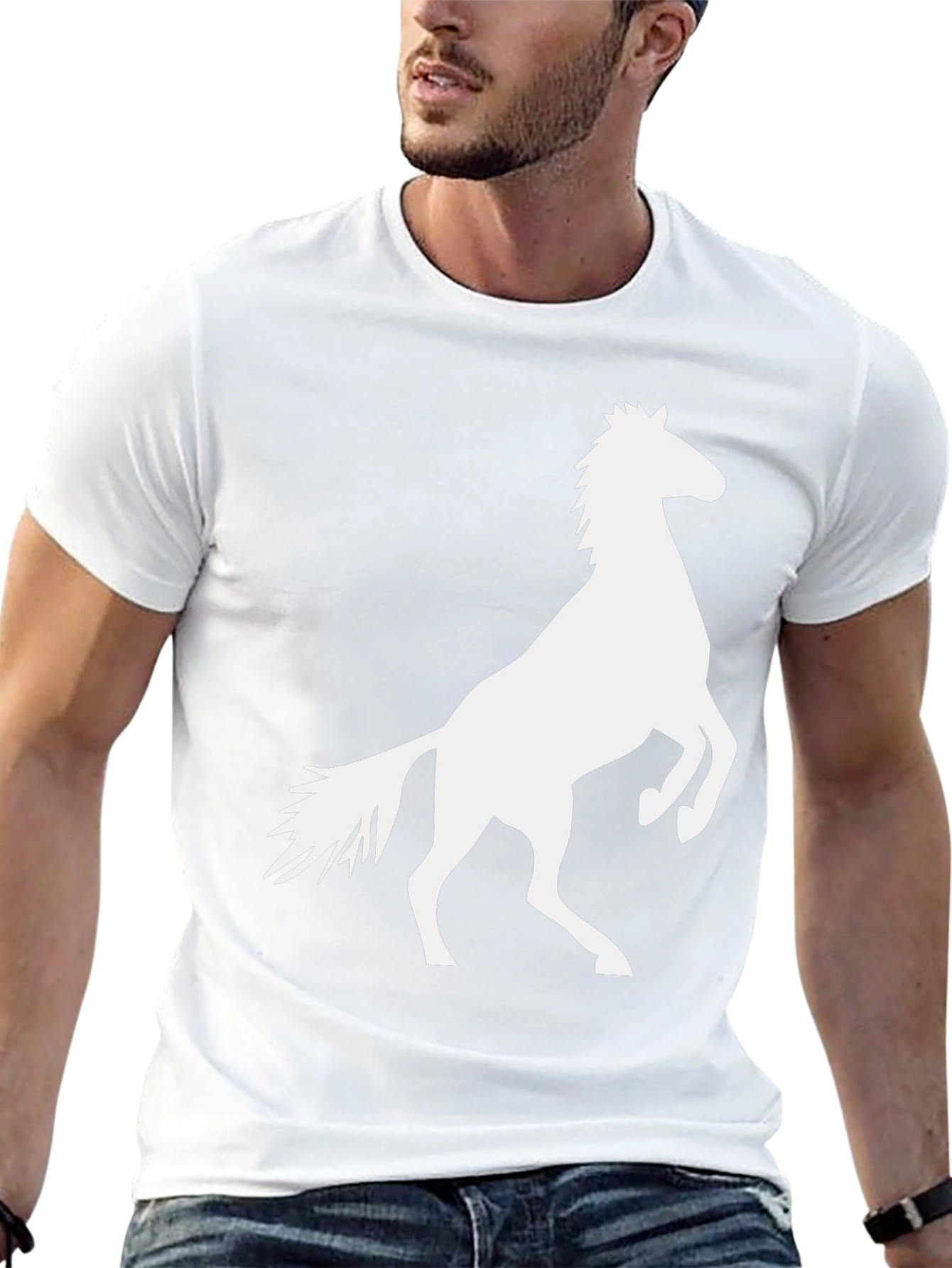 Black T-Shirt with White Horse Graphic