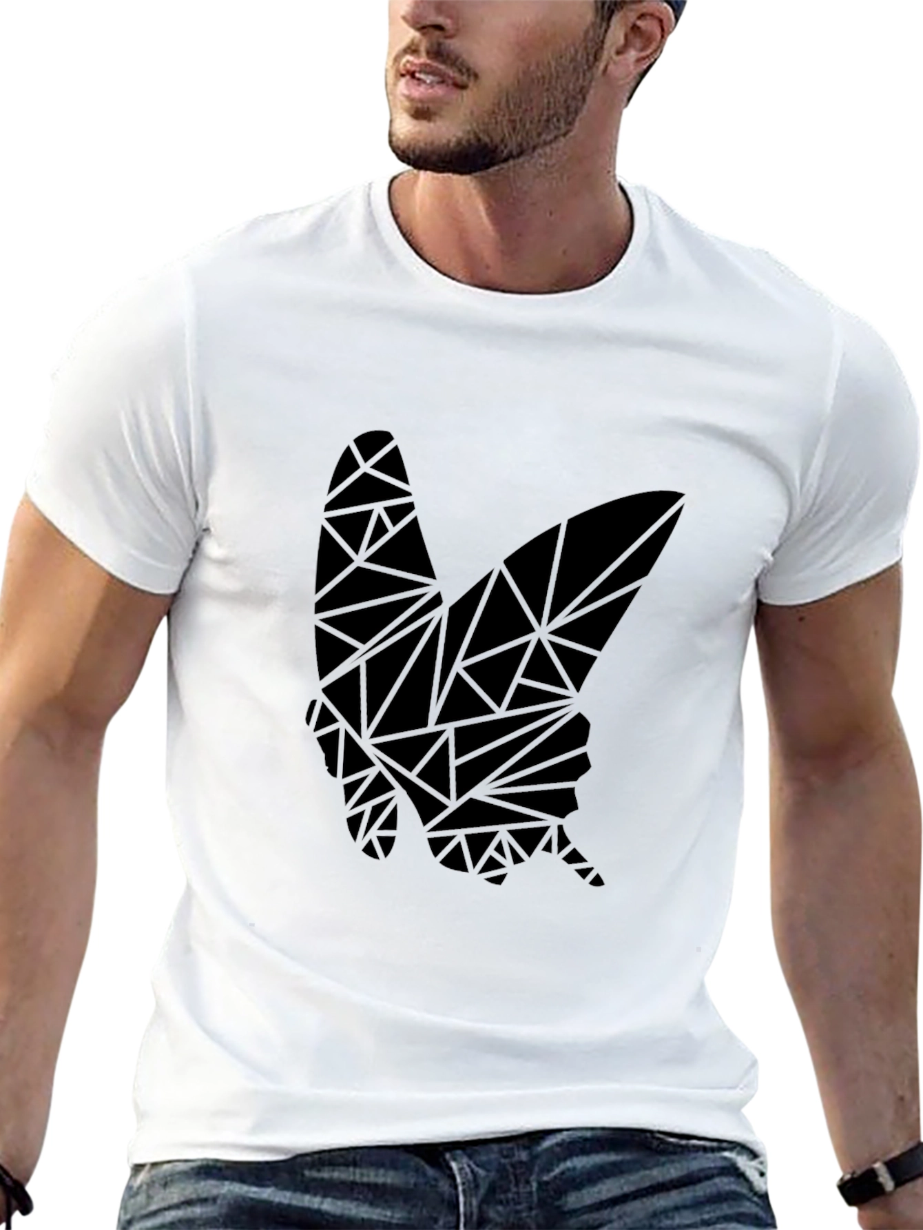 Geometric Butterfly Graphic Black T-Shirt