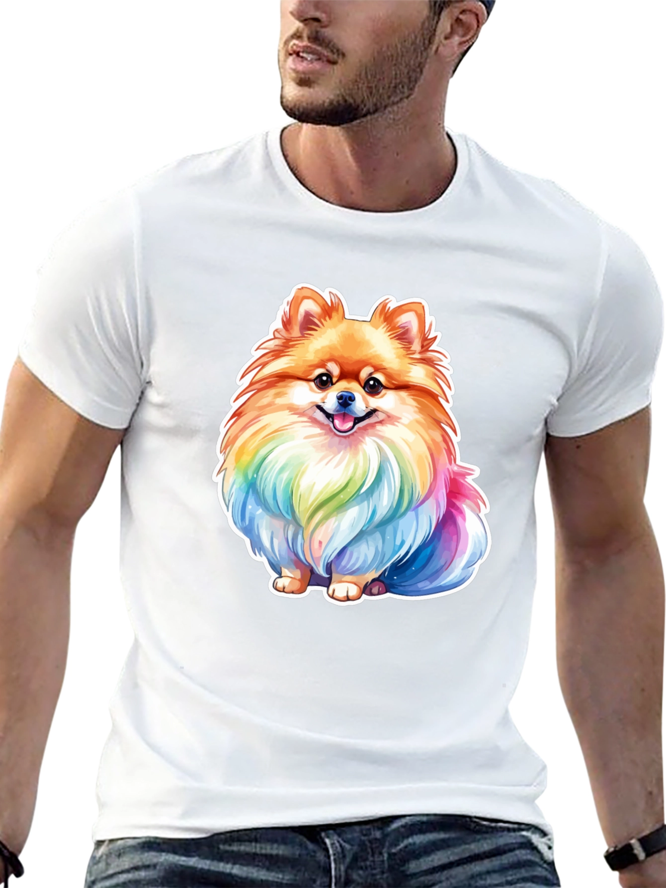 Rainbow Pomeranian Dog Graphic T-Shirt