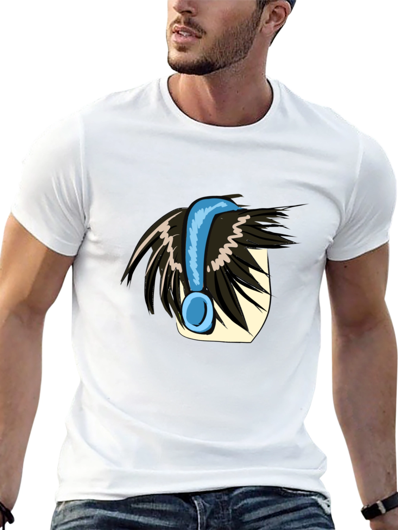 Anime Style Headphone Graphic Tee - Black