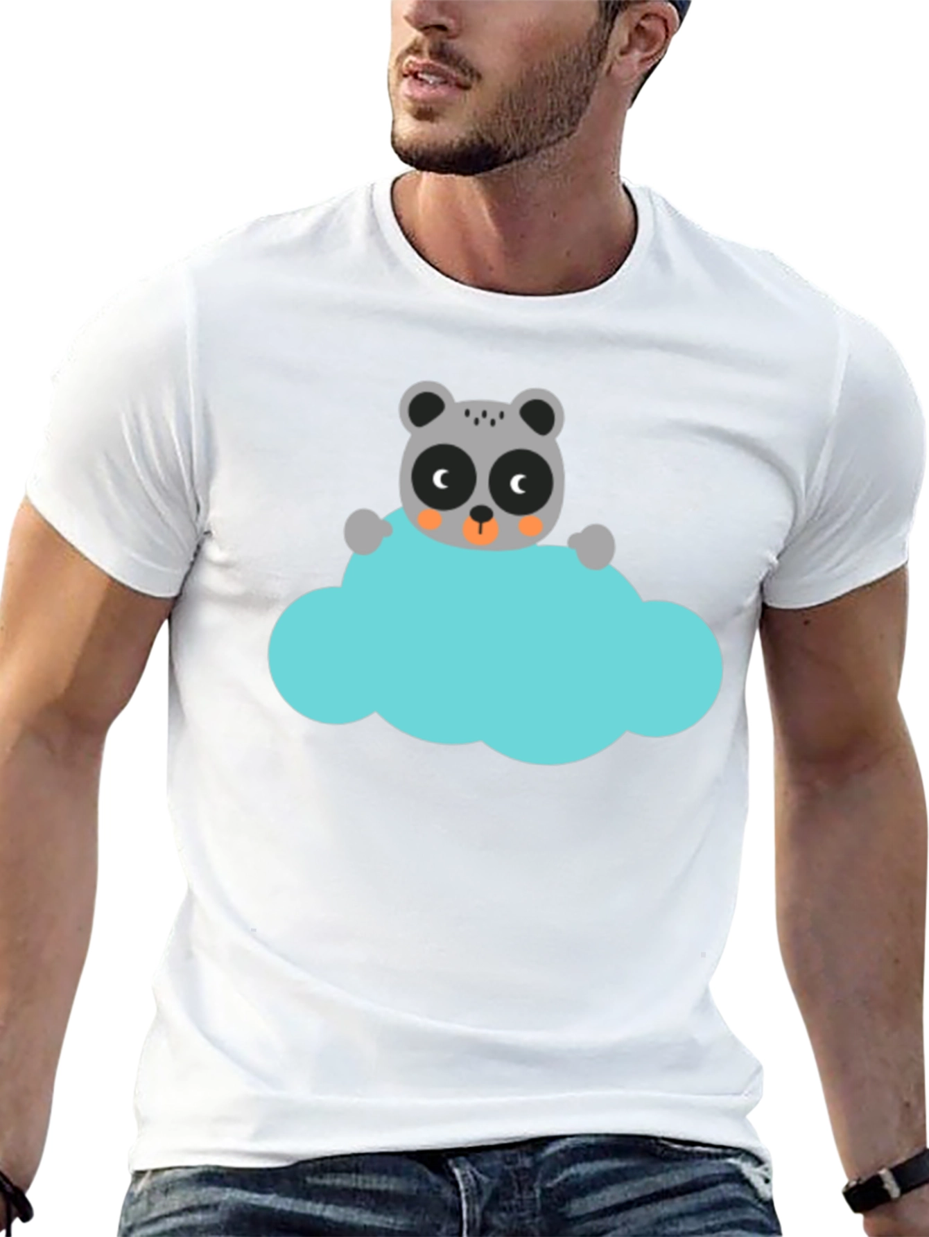 Cute Cartoon Raccoon on Cloud Graphic T-Shirt