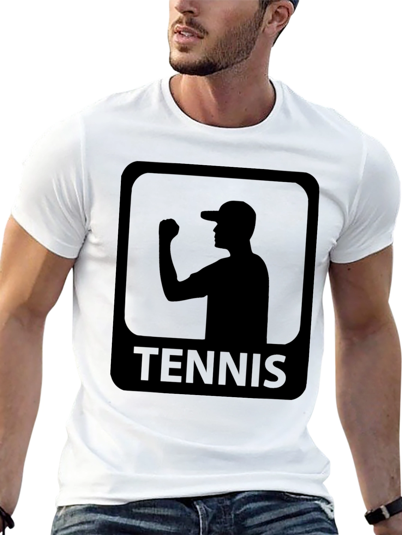 Tennis Player Silhouette Graphic Tee - Black