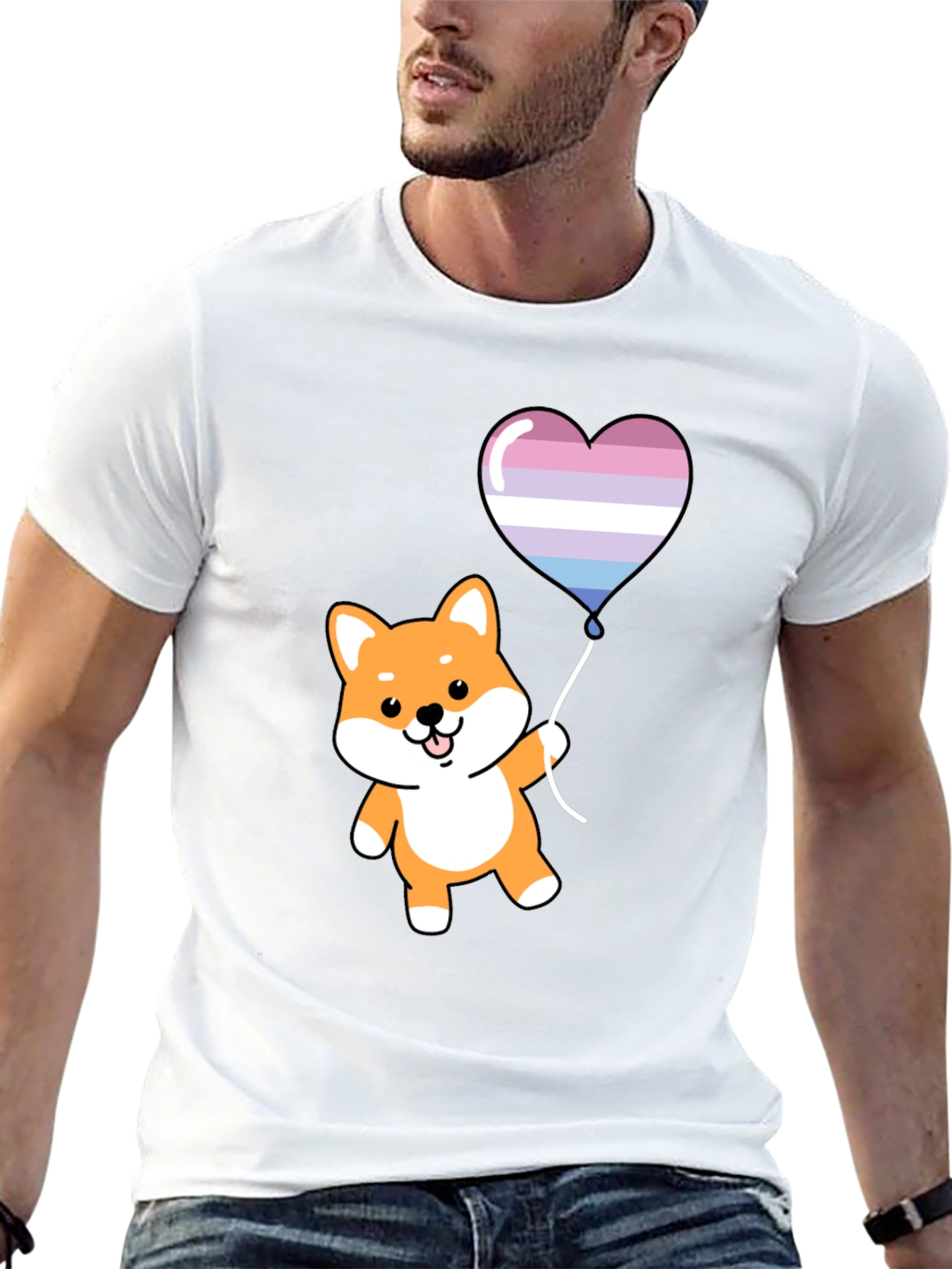 Shiba Inu Heart Balloon Graphic Tee