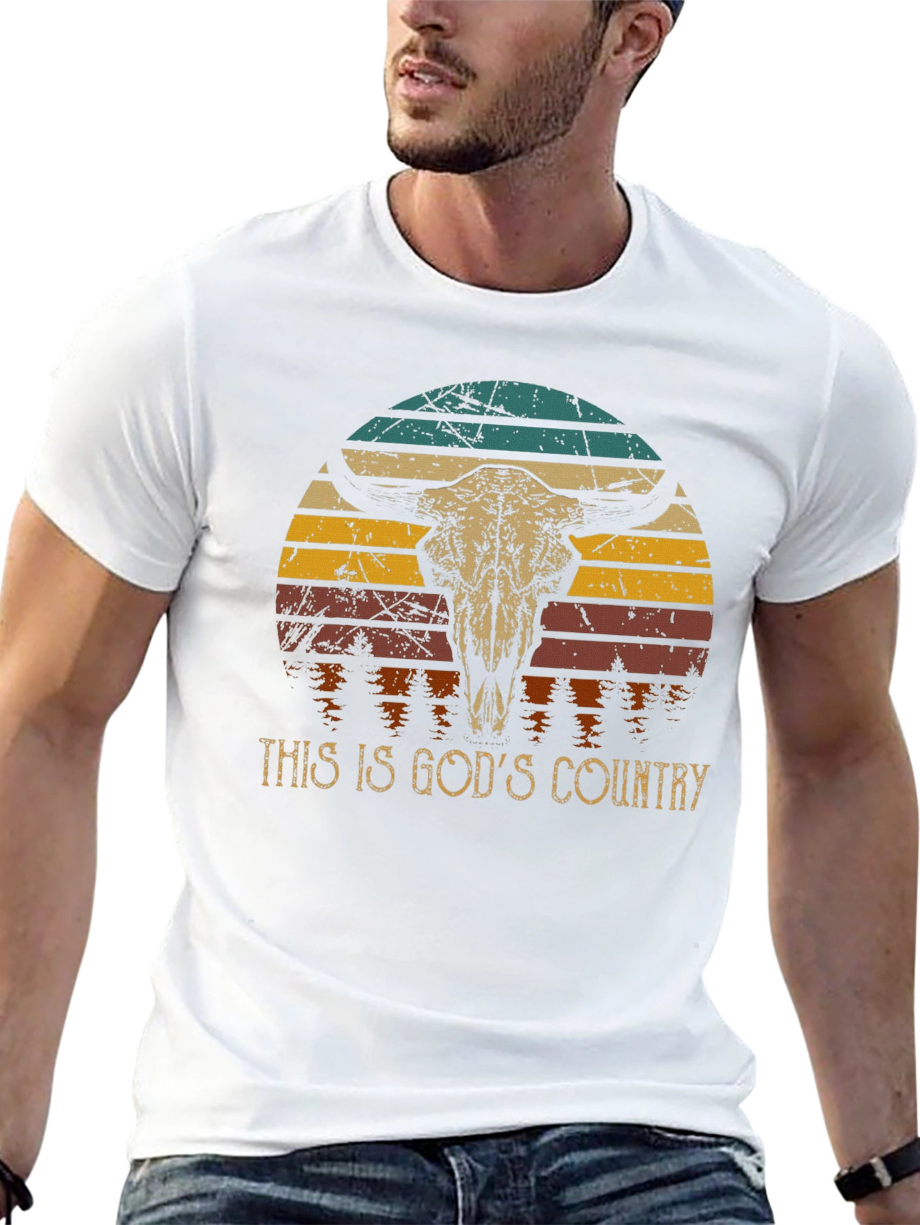 Gods Country Bull Skull Graphic Tee