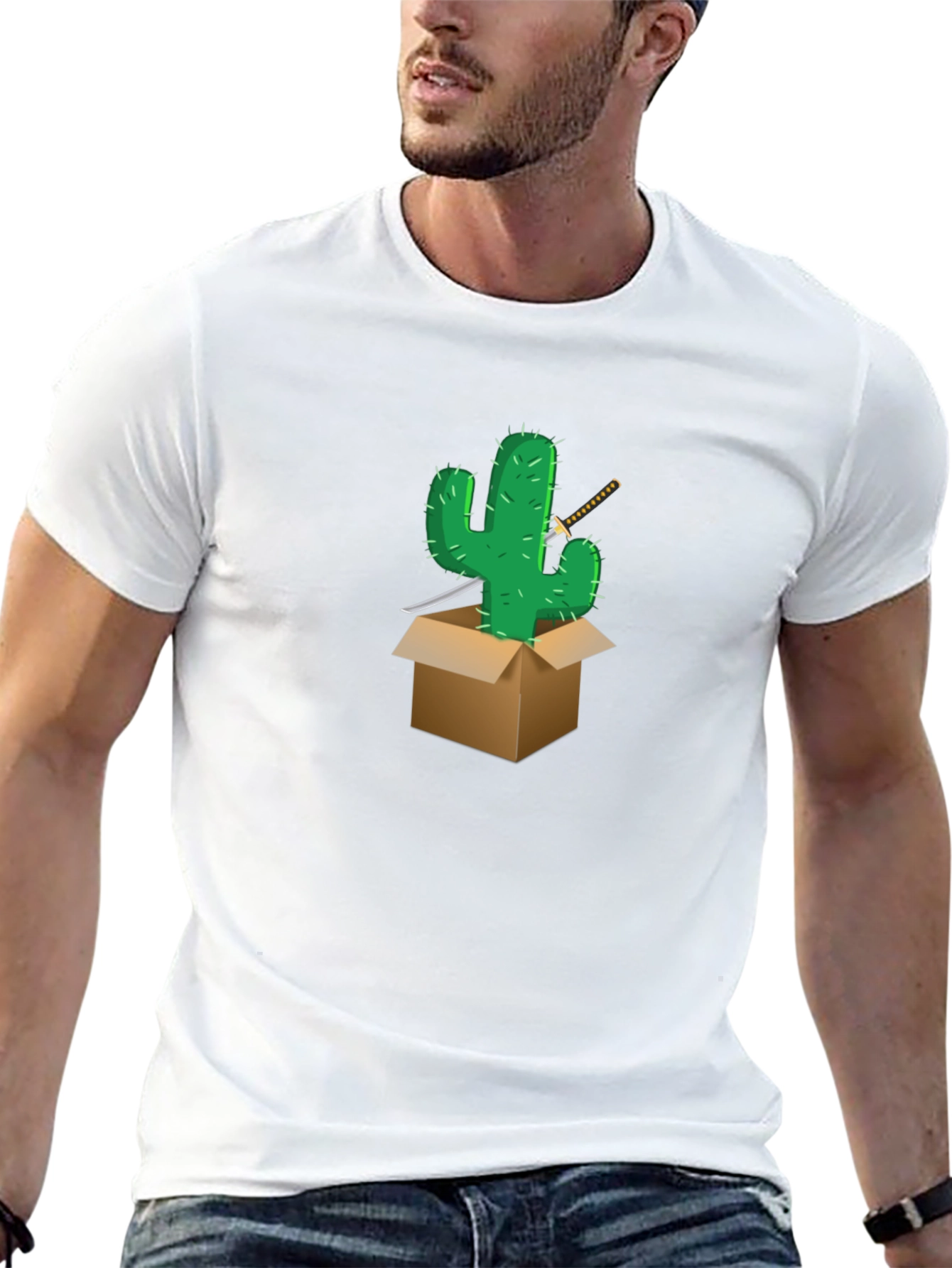 Cactus Samurai Graphic Tee - Black Cotton