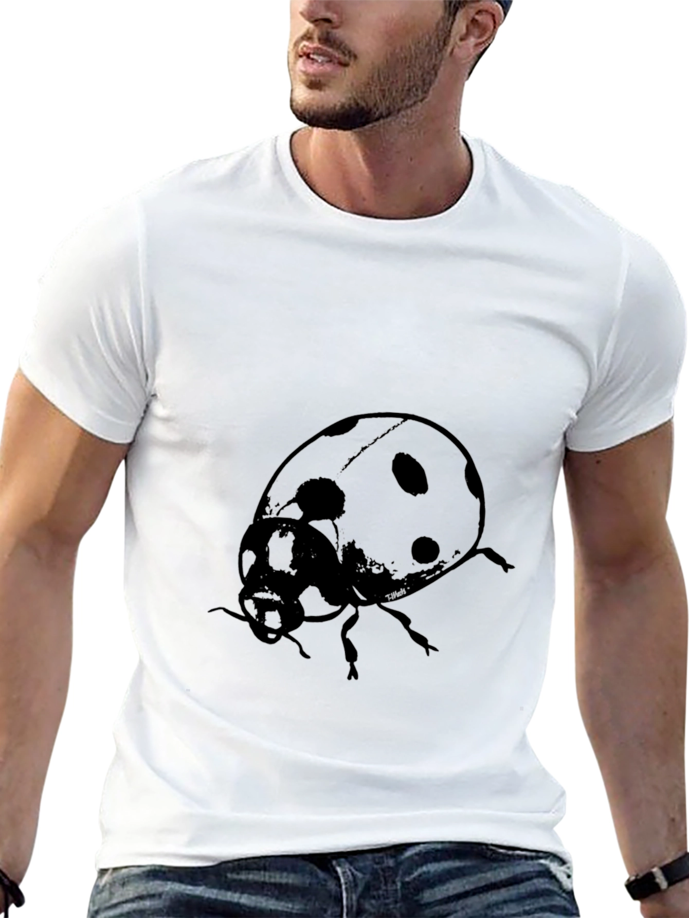Ladybug Print Black T-Shirt