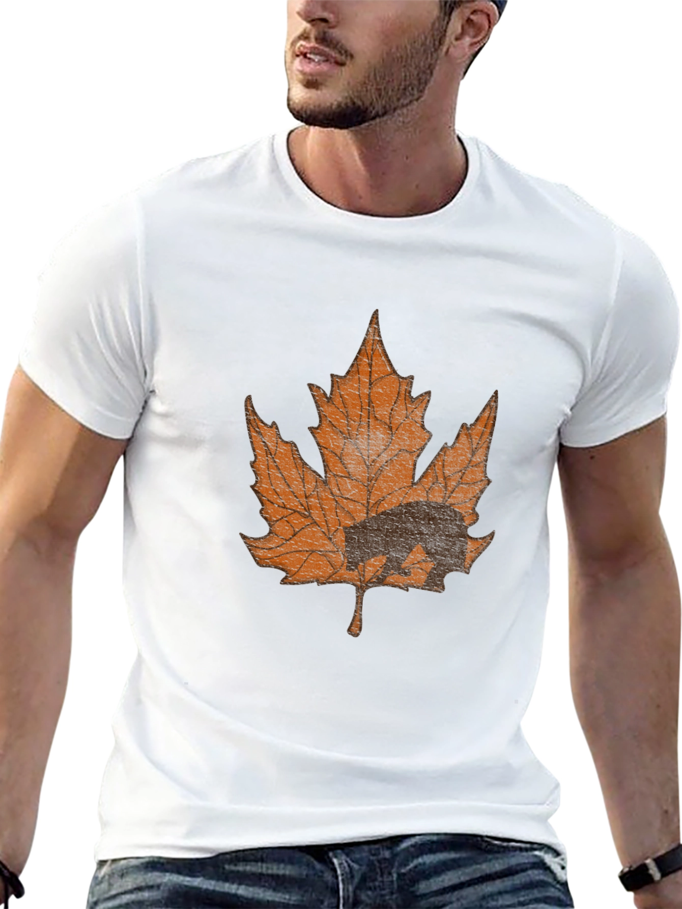 Bear in Maple Leaf Graphic T-Shirt