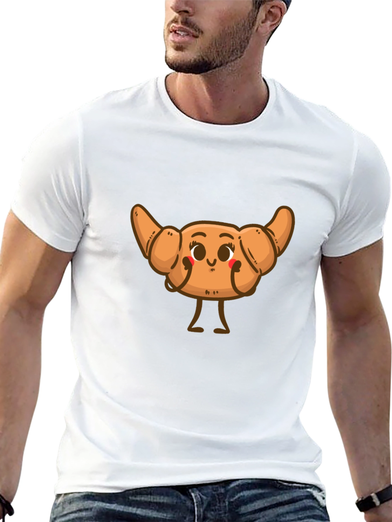 Cute Croissant Cartoon Graphic T-Shirt