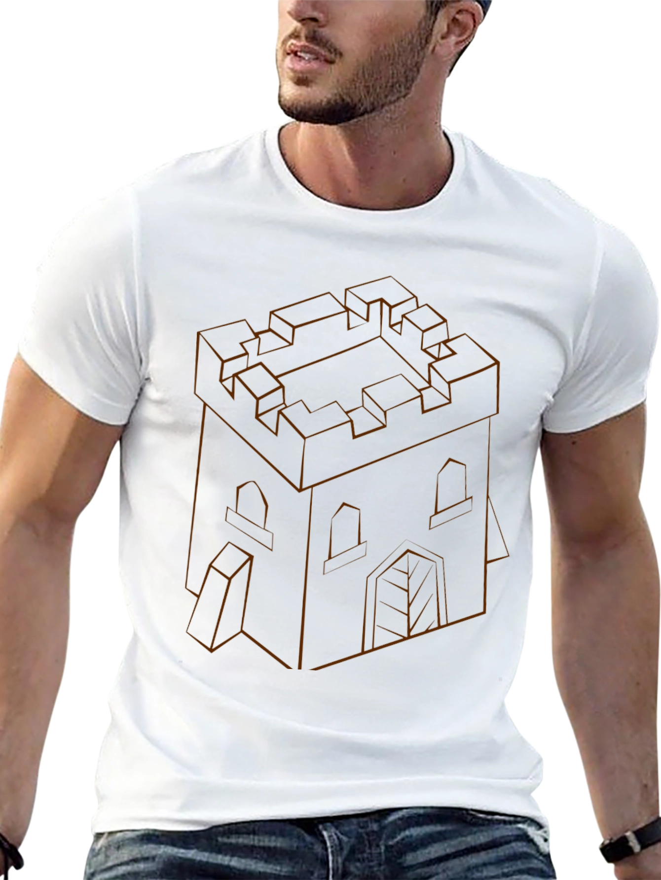 Isometric Castle Outline Black T-Shirt