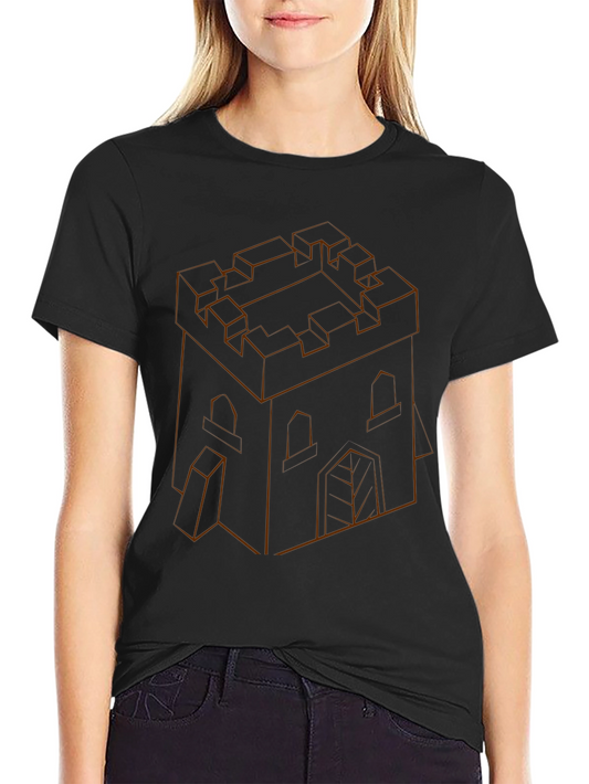 Isometric Castle Outline Black T-Shirt