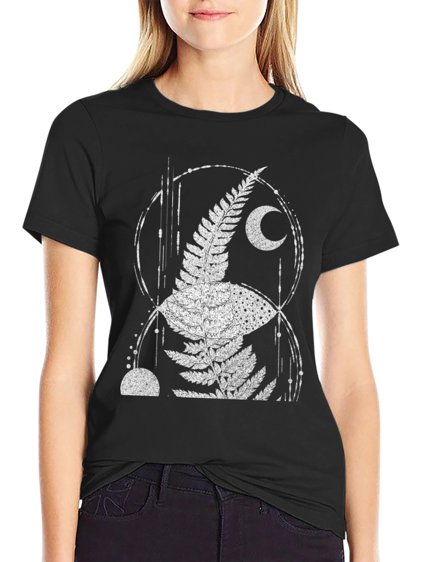 Fern Moon Graphic Tee - Black Cotton Blend