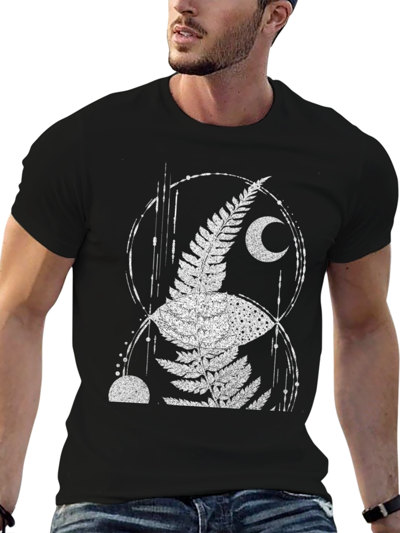 Fern Moon Graphic Tee - Black Cotton Blend