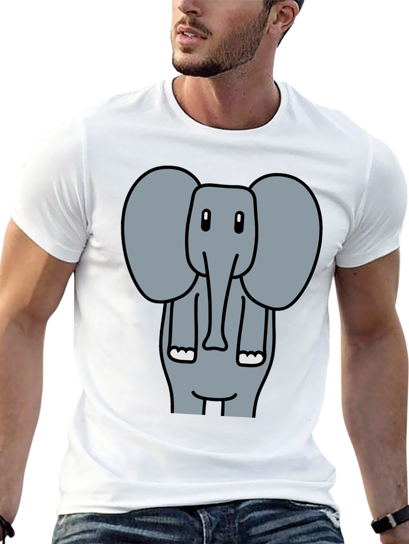 Elephant Cartoon Graphic Print Black T-Shirt