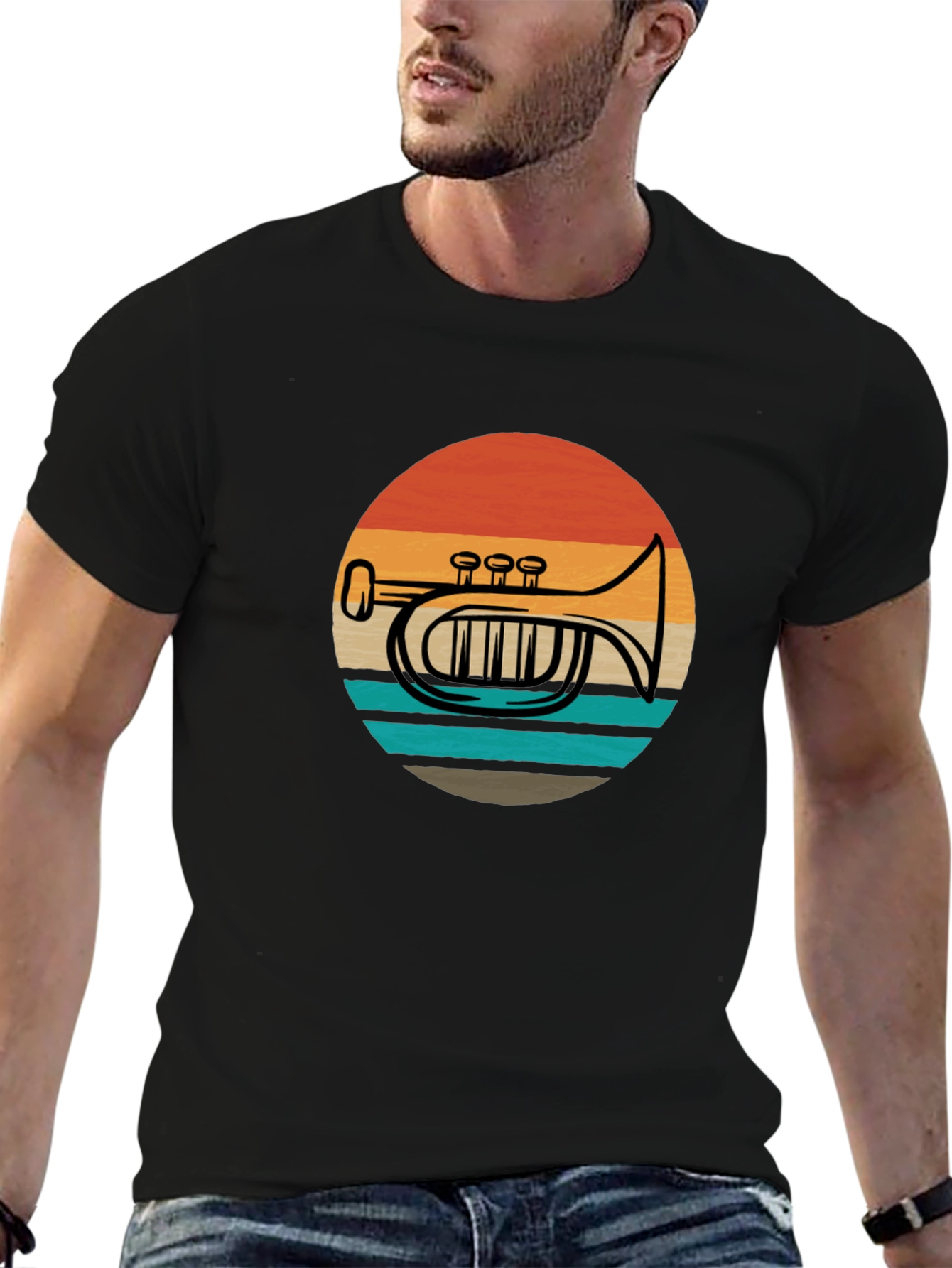 Retro Trombone Sunset Graphic T-Shirt