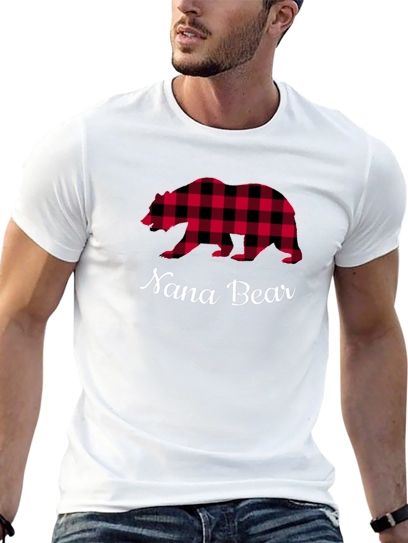 Nana Bear Buffalo Plaid Graphic T-Shirt