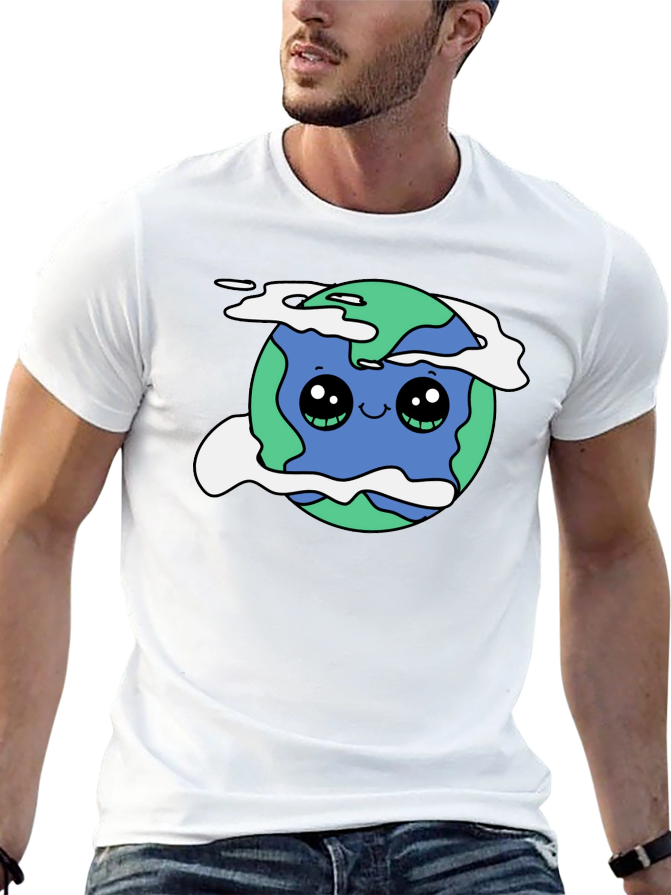 Cute Earth Graphic Black T-Shirt