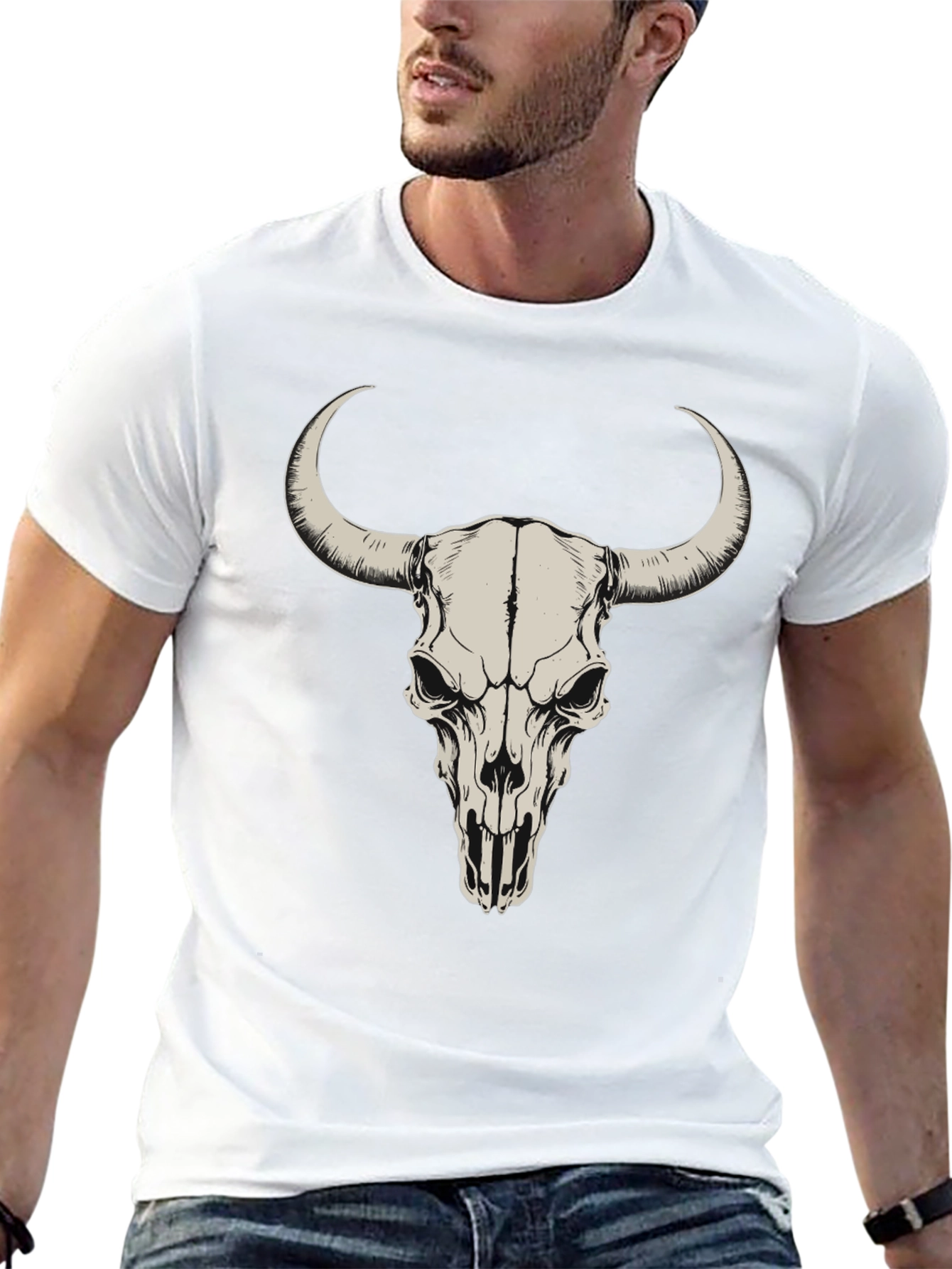 Bull Skull Graphic Tee - Black Cotton T-Shirt