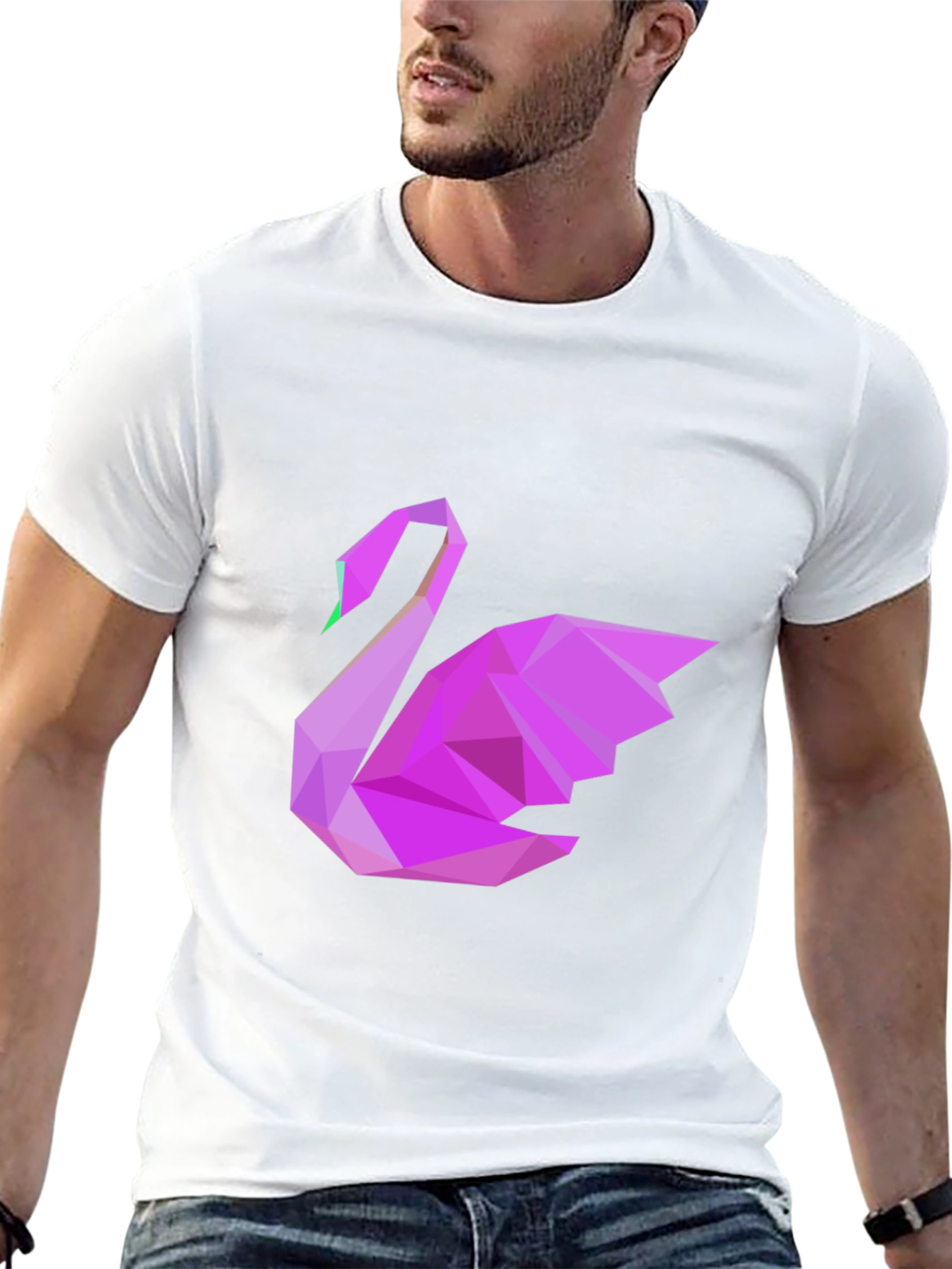 Geometric Swan Graphic Tee - Black