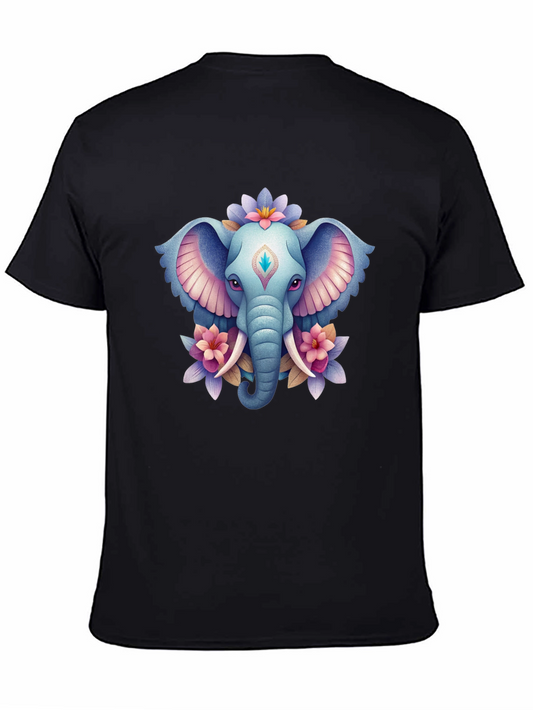 Elephant & Floral Graphic T-Shirt - Black