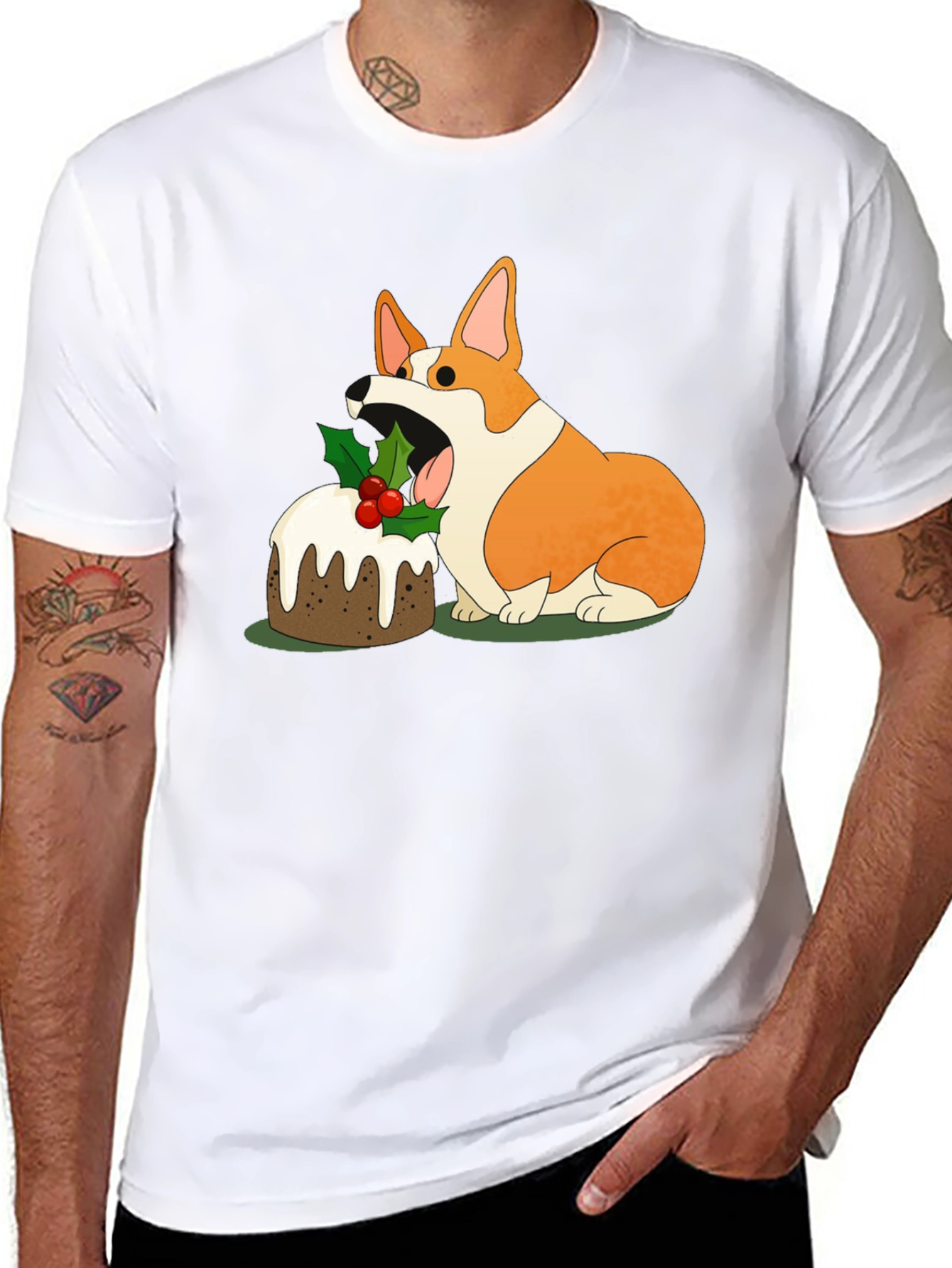 Corgi Christmas Pudding Graphic Tee