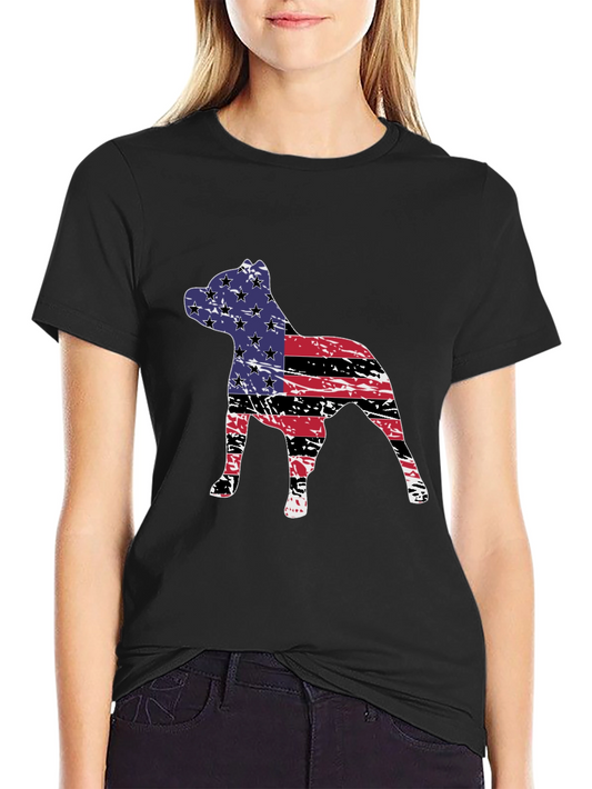 American Flag Dog Graphic Tee - Patriotic Style