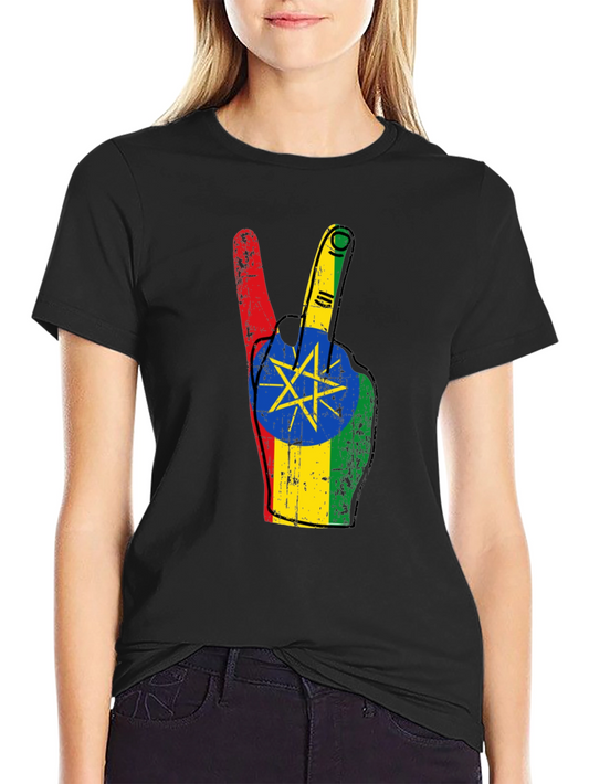 Ethiopian Flag Peace Sign Black T-Shirt