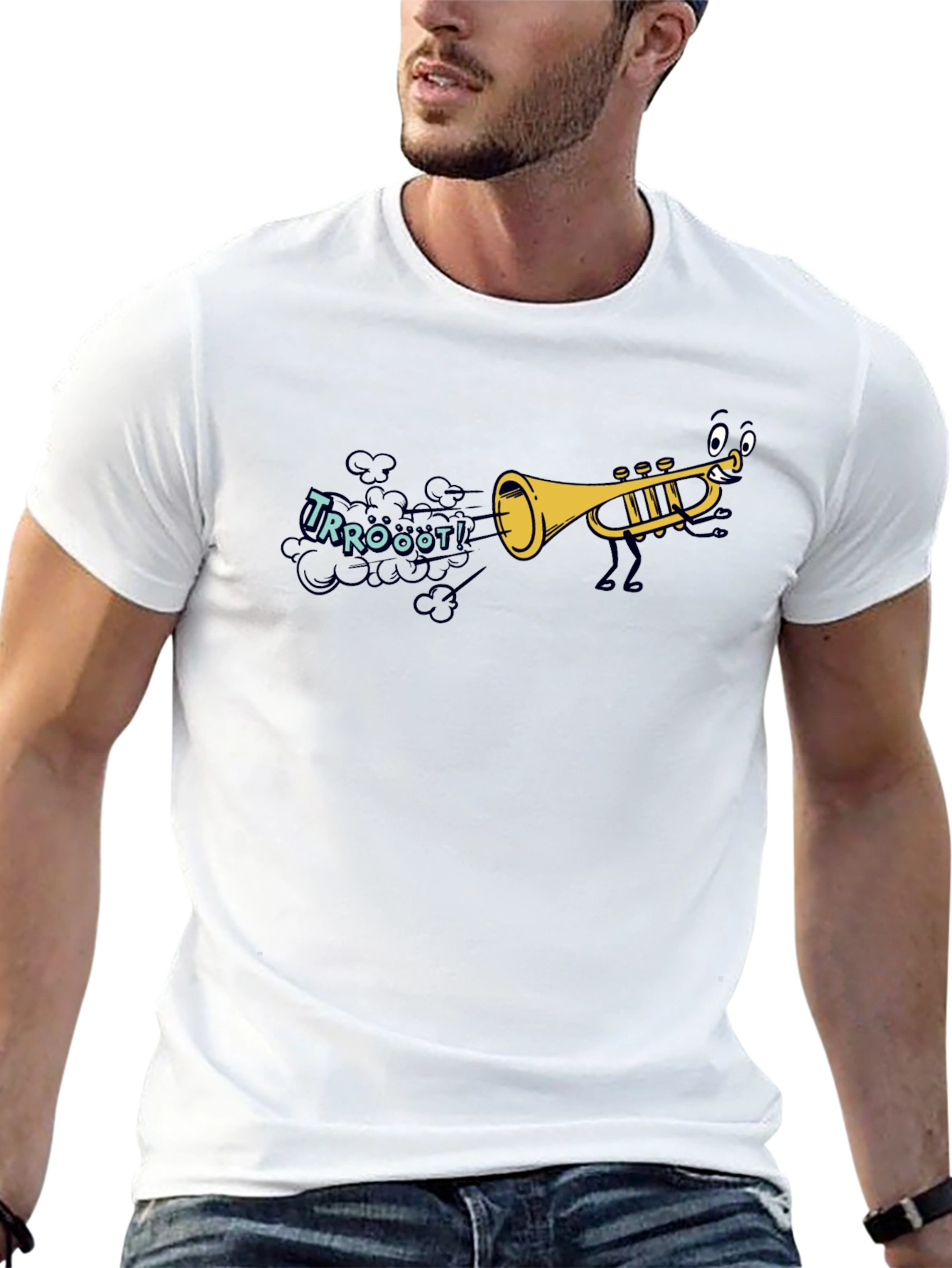 Cartoon Trumpet Graphic T-Shirt - Music Lover Tee