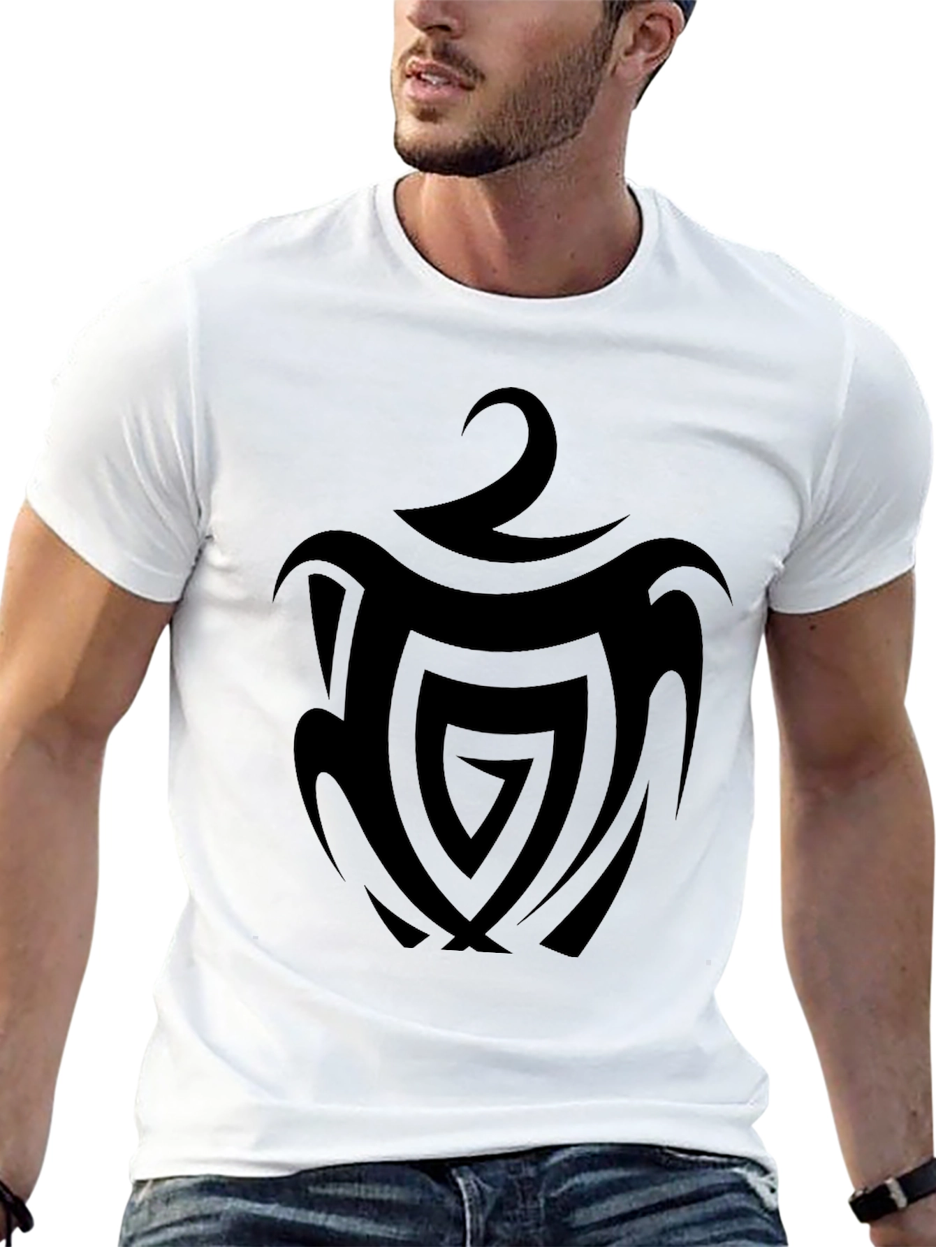 Black Tribal Apple Graphic Tee - Unique Design