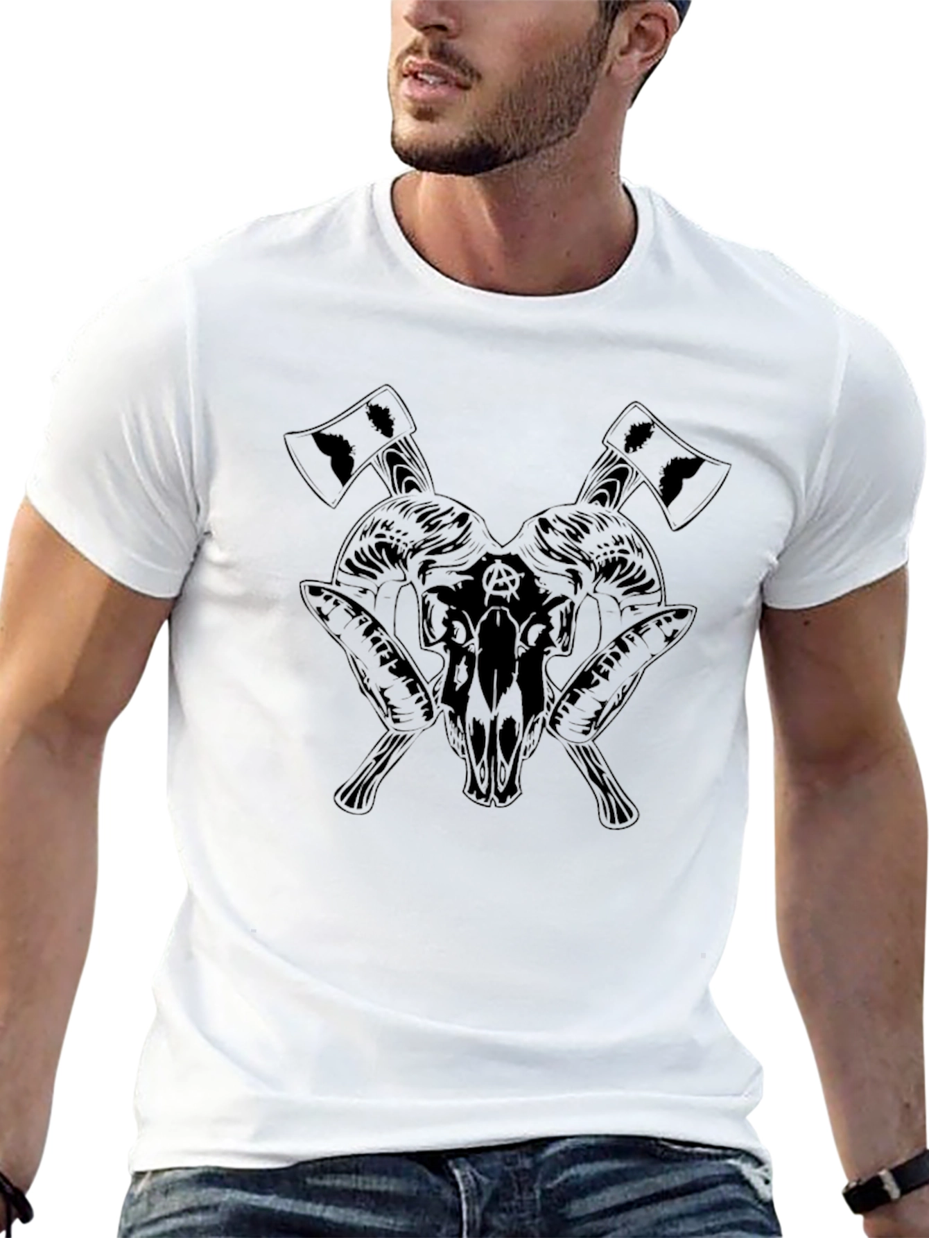 Dark Goat Skull & Axe Graphic Tee