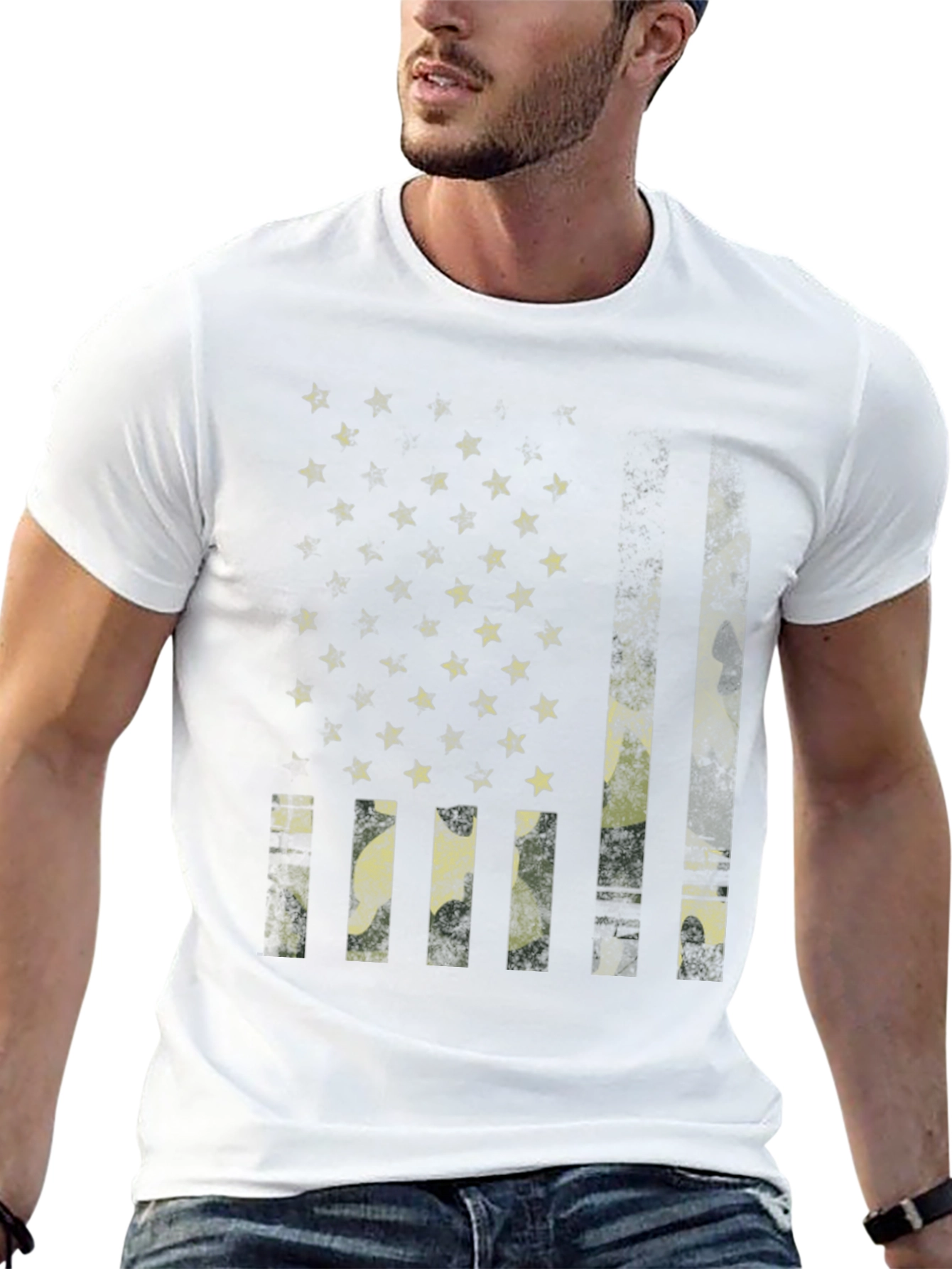 Distressed American Flag Camo Print T-Shirt