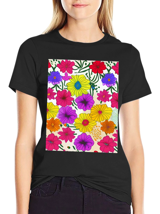 Floral Pattern Black Tee - Vivid Garden Print